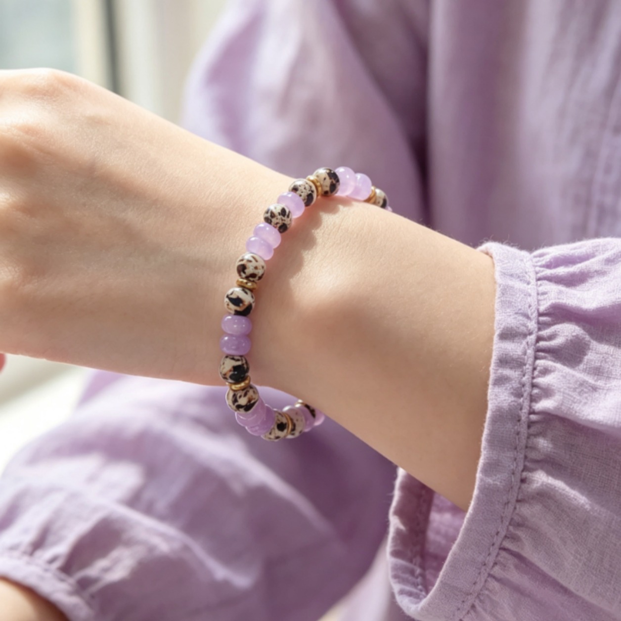 Light Purple Speckled Turquoise Mixed Elastic Bracelet